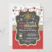 Winter Onederland Red Gold Snowflake 1e verjaardag Kaart (Voorkant)