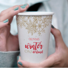 Winter ONEderland Red met gouden sneeuwvlok Verjaa Papieren Bekers