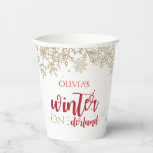 Winter ONEderland Red met gouden sneeuwvlok Verjaa Papieren Bekers (Voorkant)