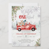 Winter ONEderland Red Truck 1st Birthday Kaart (Voorkant)