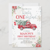 Winter Onederland Red Truck First Birthday Kaart (Voorkant)