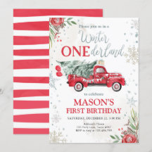 Winter Onederland Red Truck First Birthday