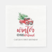 Winter Onederland Red Truck First Birthday Servet (Voorkant)