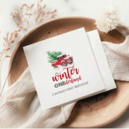 Winter Onederland Red Truck First Birthday Servet