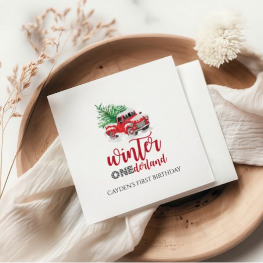 Winter Onederland Red Truck First Birthday Servet