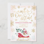 Winter ONEderland Red Winter Sleigh 1st Birthday Kaart (Voorkant)