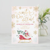 Winter ONEderland Red Winter Sleigh 1st Birthday Kaart (Staand voorkant)