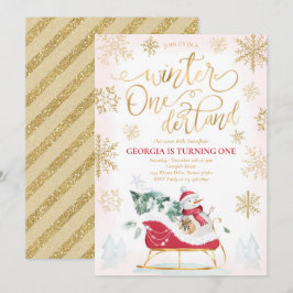 Winter ONEderland Red Winter Sleigh 1st Birthday Kaart