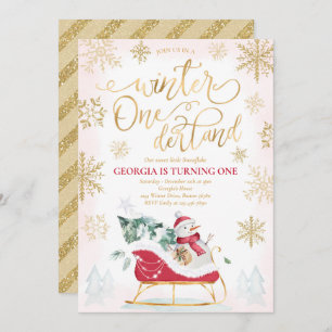 Winter ONEderland Red Winter Sleigh 1st Birthday Kaart