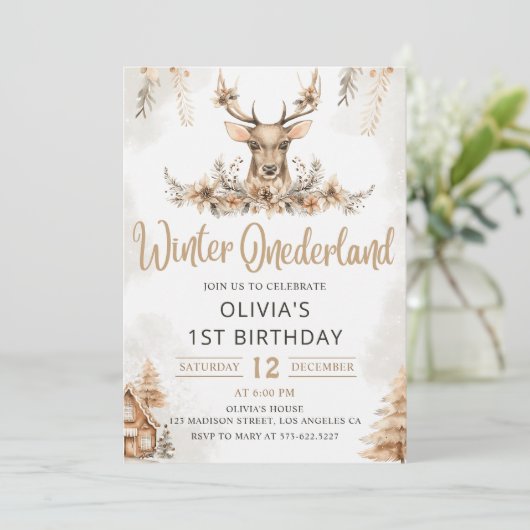 Winter Onederland Rendier Kerstdag Kaart (Staand voorkant)