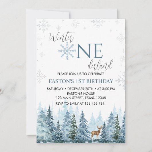 Winter Onederland Rendier Verjaardagsuitnodiging Kaart (Voorkant)