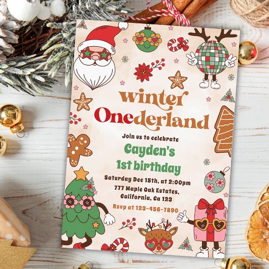 Winter Onederland Retro Kerstmis 1e verjaardag Kaart