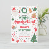 Winter ONEderland Rode Kerstmis Verjaardagsfeestje Kaart (Staand voorkant)