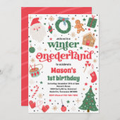 Winter ONEderland Rode Kerstmis Verjaardagsfeestje Kaart (Voorkant / Achterkant)