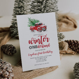 Winter Onederland Rode Truck Eerste Verjaardag Kaart