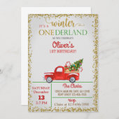 Winter Onederland rode vrachtwagen jongen 1e verja Kaart (Voorkant / Achterkant)