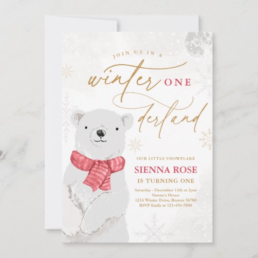 Winter Onederland Rood Polar Beer Birthday Kaart (Voorkant)