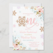 Winter ONEderland Roos Gold Blush Pink Birthday Kaart (Voorkant)