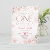 Winter Onederland Rose Gold Snowflake 1st Birthday Kaart (Staand voorkant)