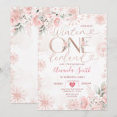 Winter Onederland Rose Gold Snowflake 1st Birthday Kaart (Voorkant / Achterkant)
