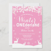 Winter Onederland Roze 1e verjaardag uitnodiging (Voorkant)