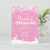 Winter Onederland Roze 1e verjaardag uitnodiging (Staand voorkant)