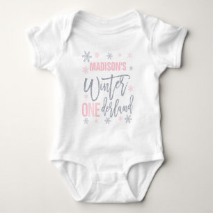 Winter ONEderland Roze 1st Birthday Outfit Romper