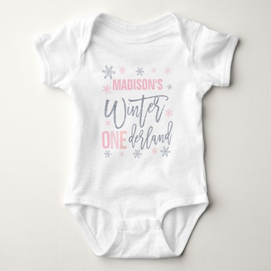 Winter ONEderland Roze 1st Birthday Outfit Romper (Voorkant)