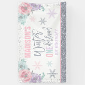 Winter ONEderland Roze 1ste verjaardag Decoraties Spandoek (Verticaal)