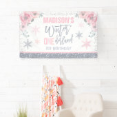 Winter ONEderland Roze 1ste verjaardag Decoraties Spandoek (Insitu)