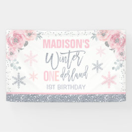 Winter ONEderland Roze 1ste verjaardag Decoraties Spandoek