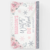 Winter ONEderland Roze 1ste verjaardag Decoraties Spandoek (Verticaal)