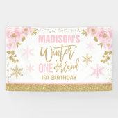 Winter ONEderland Roze 1ste verjaardag Decoraties Spandoek (Horizontaal)