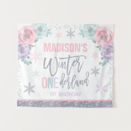 Winter ONEderland Roze 1ste verjaardag Decoraties Wandkleed