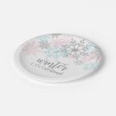 Winter Onederland Roze blauwe zilverglitter Papieren Bordje (Gekanteld)