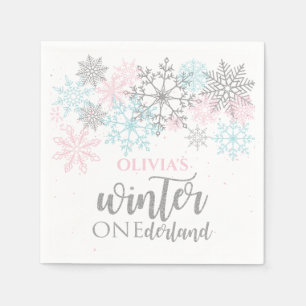 Winter Onederland Roze blauwe zilverglitter Servet