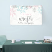 Winter Onederland Roze blauwe zilverglitter Spandoek (Beurs)