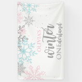 Winter Onederland Roze blauwe zilverglitter Spandoek (Verticaal)