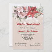 Winter onederland roze bloemrood poinsettia kaart (Voorkant)
