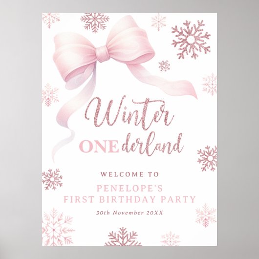 Winter Onederland Roze Boog 1e Verjaardag Welkom Poster (Voorkant)