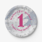 Winter ONEderland Roze eerste verjaardag Snowflake Papieren Bordje (Voorkant)