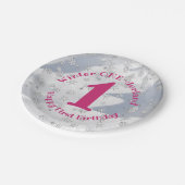 Winter ONEderland Roze eerste verjaardag Snowflake Papieren Bordje (Gekanteld)