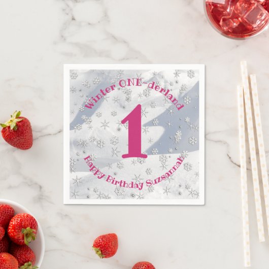 Winter ONEderland Roze eerste verjaardag Snowflake Servet (Insitu)