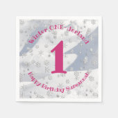 Winter ONEderland Roze eerste verjaardag Snowflake Servet (Voorkant)