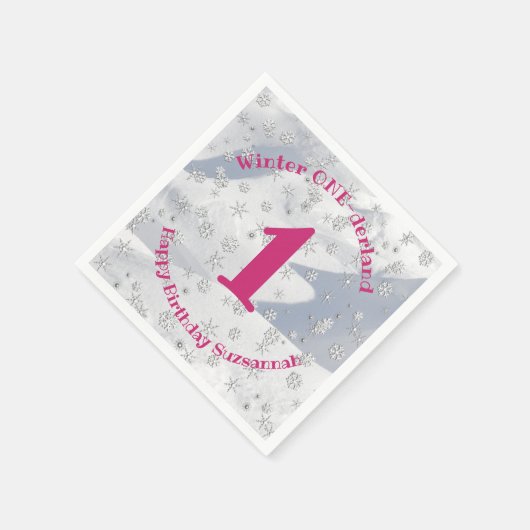 Winter ONEderland Roze eerste verjaardag Snowflake Servet (Hoek)
