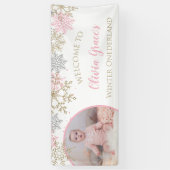 Winter Onederland Roze en Gold Snowflakes Foto Spandoek (Verticaal)