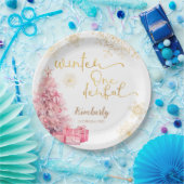 Winter Onederland Roze en Gouden Sneeuwvlok Papieren Bordje (Feest)