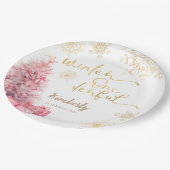 Winter Onederland Roze en Gouden Sneeuwvlok Papieren Bordje (Gekanteld)