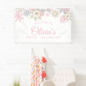 Winter Onederland Roze en Gouden Welkomstbanner Spandoek (Insitu)