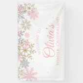 Winter Onederland Roze en Gouden Welkomstbanner Spandoek (Verticaal)